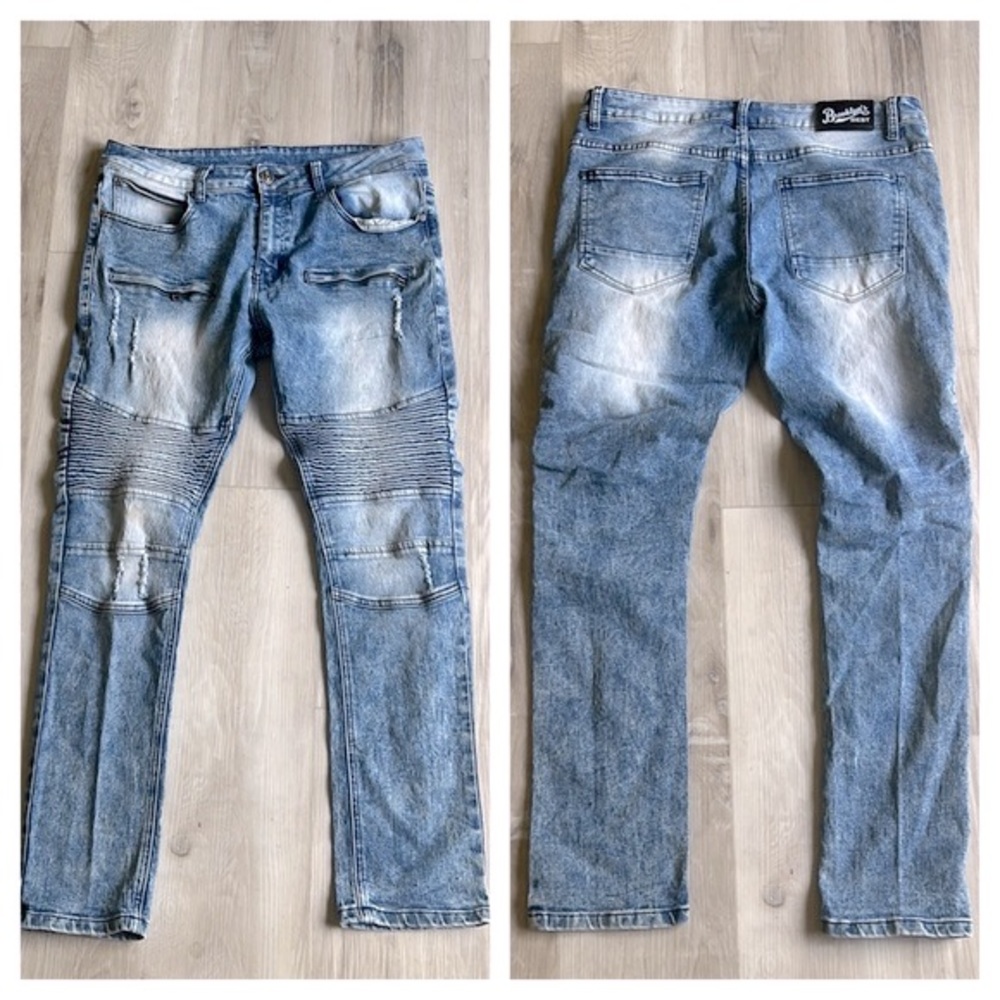 Brooklyn’s Best Acid Wash Motto Skinny Jeans Pants Mens 34/32 34